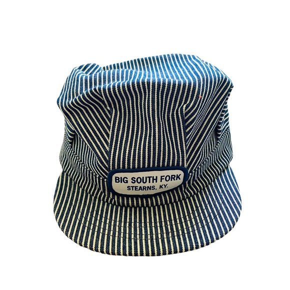 Train Engineer Conductor Hat Big South Fork Stearns, KY Cap Striped Blue White - Picture 1 of 4